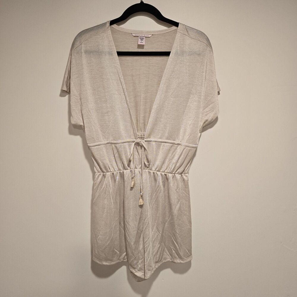 Victorias Secret Romper Medium Womens Beige Drawstring Shimmer Intimates Coverup